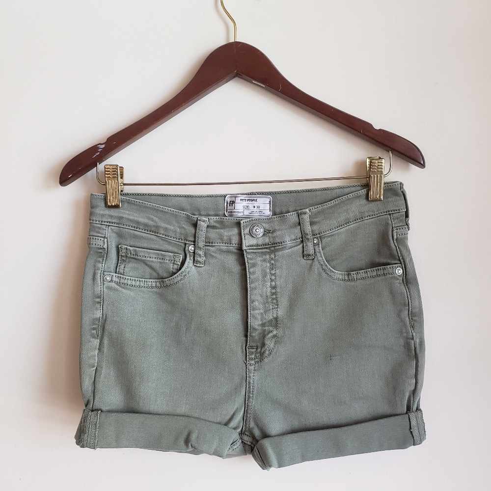 Free People High Rise Army Green Shorts 30